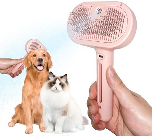 3-in-1 Steam Pet Brush for Cats Dogs, Steam Cat Brush for Shedding & Grooming Comb for Massage, Clean and Removing Loose Hair, Multifunctional Hair Removal Comb with Spray (1PC White, Soft comb)