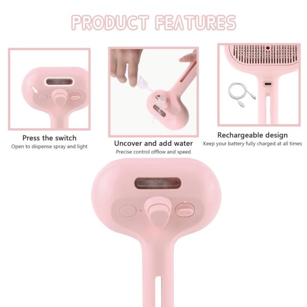 3-in-1 Steam Pet Brush for Cats Dogs, Steam Cat Brush for Shedding & Grooming Comb for Massage, Clean and Removing Loose Hair, Multifunctional Hair Removal Comb with Spray (1PC White, Soft comb)