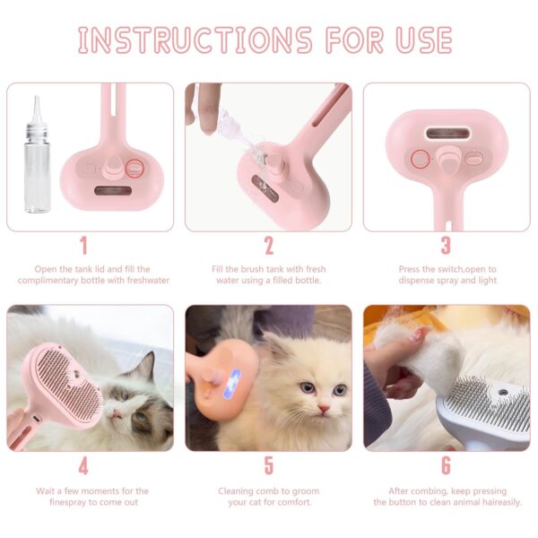 3-in-1 Steam Pet Brush for Cats Dogs, Steam Cat Brush for Shedding & Grooming Comb for Massage, Clean and Removing Loose Hair, Multifunctional Hair Removal Comb with Spray (1PC White, Soft comb)